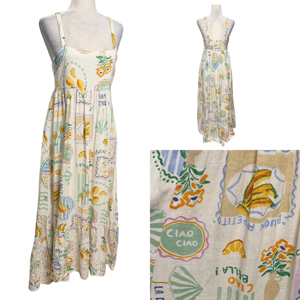 Anthropologie‎ Paper Heart Maxi Dress Womens M Smocked Flowy Linen Blend Resort